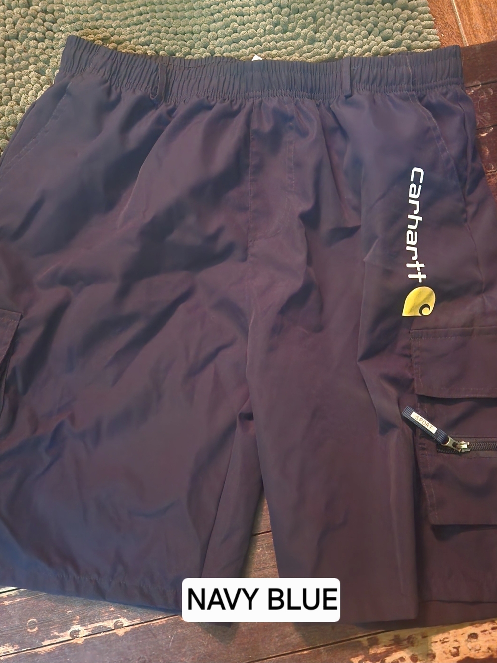Carhartt Navy Elastic Waist Swim Shorts with Logo Trim